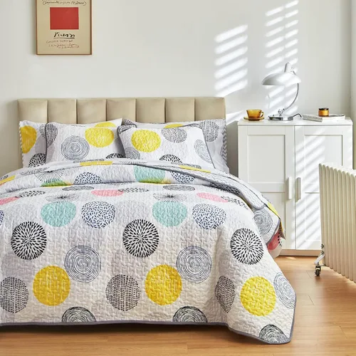Vista 8 de UOZZI BEDDING Juego de edredón de 5 piezas para cama en una bolsa, colcha de lunares coloridos tamaño individual
