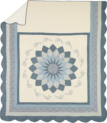 Vista 2 de Modern Heirloom Colcha acolchada bordada floral azul - Ropa de cama ligera transpirable para todas las estaciones, tamaño matrimonial