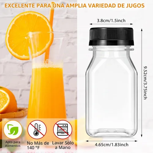 Vista 2 de Gerrii 75 botellas de plástico para jugo de 4 onzas con tapa, pequeñas botellas transparentes reutilizables con tapas, recipientes a granel, aptas