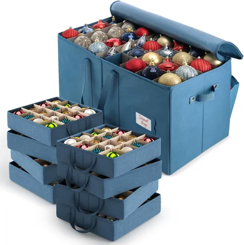 Vista 3 de Hearth & Harbor - Caja de almacenamiento de adornos navideños con 4 divisores internos de bandeja - Contenedor de almacenamiento de adornos