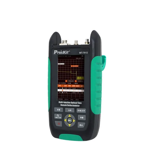 Pro'sKit Tool Solutions MT-7612 Reflectómetro óptico multifunción de dominio de tiempo Medidor de potencia/OTDR/VFL 3.2 "LCD a color grande 0.1 ~ 80