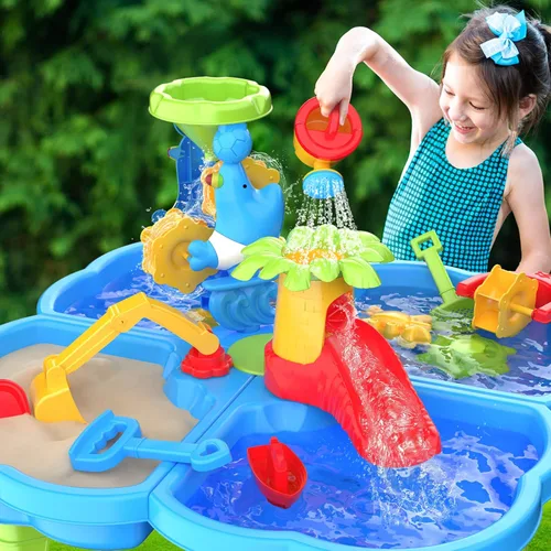 Vista 2 de ConeWhale Sand Water Table for Toddlers, 4 in 1 Sand Table and Water Play Table, Kids Table Activity Sensory Play Table Beach Sand Water Toy for