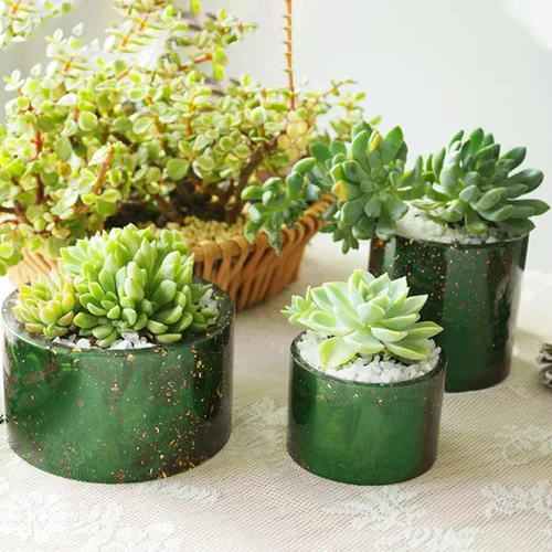 Vista 6 de FineInno 3 moldes de resina para macetas, moldes de silicona para jarrón redondo grande, molde de maceta de hormigón para macetas suculentas, molde