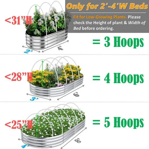 Vista 5 de Aros de invernadero para camas elevadas de 2 a 4 pies de ancho, aros de jardín de fibra de vidrio súper flexibles de 6.56 pies de largo, marco