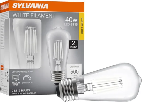 Vista 9 de Sylvania T14 - Bombilla LED transparente de filamento blanco, 3.5 W, regulable, 300 LMS, base media, 2700 K, blanco suave, 1 paquete (42266)
