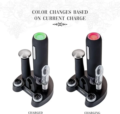 Vista 2 de Ivation Wine Gift Set – Includes Electric Opener, Aerator, Vacuum Preserver, 2 Stoppers, Foil Cutter & Charging Base