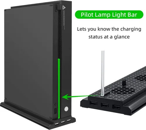 Vista 9 de Mcbazel Soporte de refrigeración vertical para Xbox One X, soporte de ventilador de refrigeración con 3 puertos USB y barra de luz compatible solo