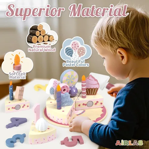 Vista 3 de Juegos de comida de madera para fiesta de cumpleaños para niños de 3, 4 Rosa