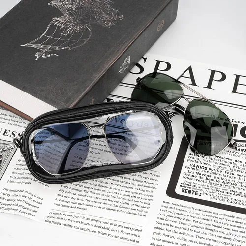 Vista 5 de Linkidea Bolsa de gafas de sol de gran tamaño, bolsa de lentes de marco grande para lentes de sol, bolsa de viaje compatible con Rayban Aviator