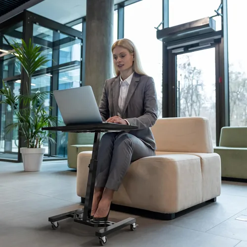 Vista 5 de SHW Carrito móvil con ruedas de altura ajustable para laptop con ajuste de altura de 28 a 33 pulgadas, color negro