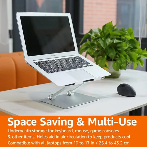 Vista 8 de Yaxa Basics Soporte ergonómico resistente y portátil para laptop de escritorio, elevador ajustable, se adapta a todas las laptops y notebooks