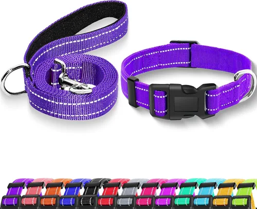 Vista 15 de Collar reflectante para perro con hebilla de bloqueo de seguridad, collares de nailon suaves y transpirables ajustables para perros pequeños