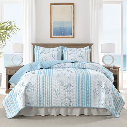 Vista 9 de HORIMOTE HOME Boho Quilt Twin Size Blue Bohemian Floral Quilt Bedding Set, Soft Lightweight Twin Comforter for All Season, Farmhouse Bedspread