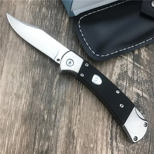 Vista 4 de Hoja de punta de clip 440C de 3 pulgadas, mango negro G10, navaja plegable con bloqueo trasero, herramienta EDC para camping, cuchillo de bolsillo