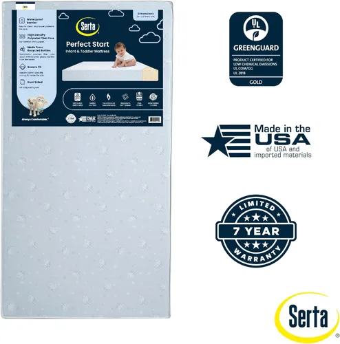 Vista 5 de Serta Perfect Start - Colchón de doble cara para cuna de bebé y colchón para niños pequeños, impermeable, hipoalergénico, núcleo de fibra de origen