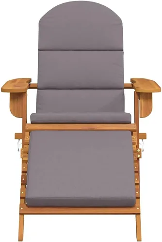 Vista 4 de Adirondack Garden Chair, Solid Acacia Wood, Oiled Finish, Foldable Patio Lawn with Footrest, Dark Grey Cushion, 33.1x29.5x35.4 in, Outdoor Dining