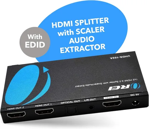 Vista 2 de OREI Divisor HDMI 1x2 2.0 con extractor de audio escalador, 2 puertos con Full Ultra HDCP 2.4K a 60Hz y 3D compatible con control EDID - UHDS-102A