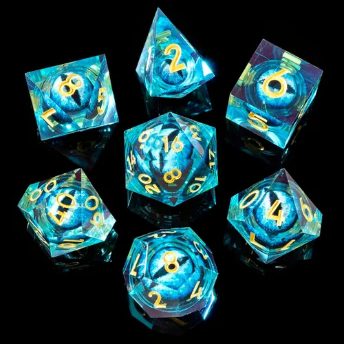 Vista 39 de YEMEKO Beholder's Dargon Eye DND - Juego de dados de ojo de gato con núcleo líquido, borde afilado, hechos a mano para Dungeons and Dragons Ttrpg