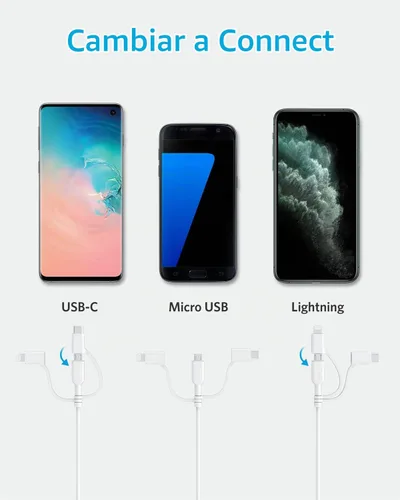 Vista 4 de Anker Powerline II 3 en 1 Lightning, USB C, cable micro USB Negro