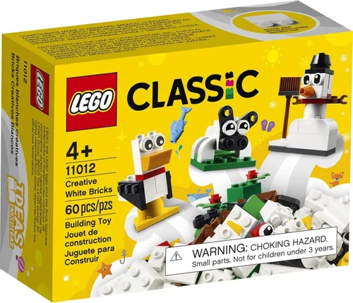 Vista 4 de LEGO Classic Creative White Bricks 11012 Kit de construcción; juego de construcción de juguetes para juego creativo con 3 ideas de construcción