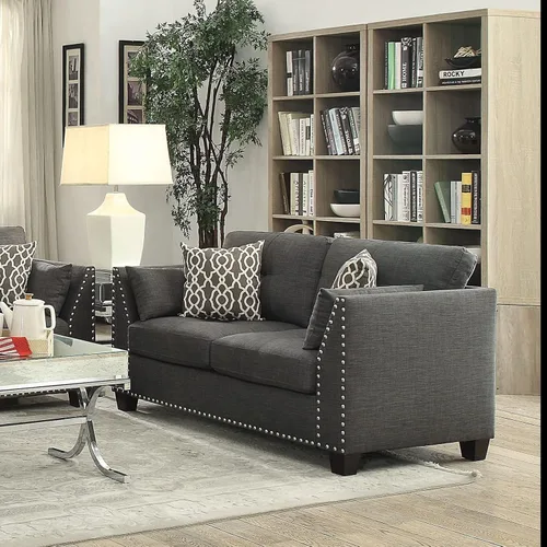 Daesar Sofá de dos plazas con 4 almohadas en lino gris