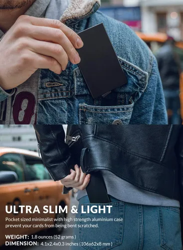 Vista 5 de VULKIT Billetera desplegable, delgada, minimalista, tarjetero para tarjetas de crédito, para hombres y mujeres, con bloqueo RFID, mini funda de Oro