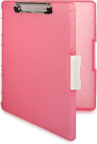 Dexas Slimcase 2 - Portapapeles de plástico con almacenamiento y apertura lateral, brillo rosa, suministros de oficina para organizar, transportar y