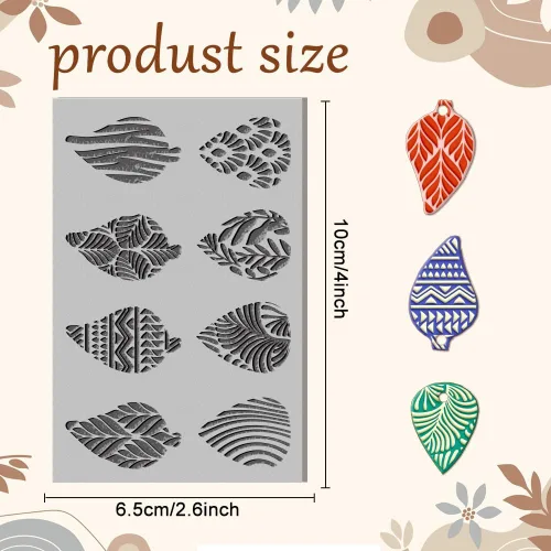 Vista 2 de CHGCRAFT Tapete de textura de arcilla de hojas artísticas, moldes de arcilla polimérica bohemia, patrón abstracto, herramientas de textura