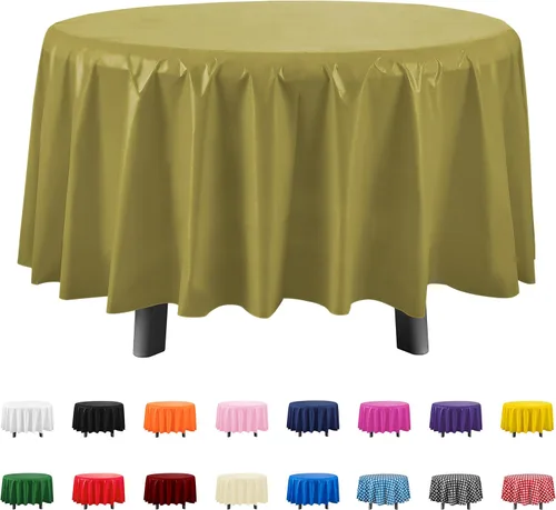 Vista 6 de Eleclassi Paquete de 6 manteles redondos de plástico desechables de alta calidad, manteles de plástico redondos de 84 pulgadas para fiestas, mantel