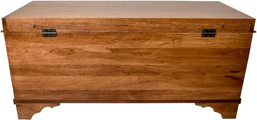 Vista 4 de Baúl de Esperanza de Cedro Rústico con Puerta Roja y Tapa en Cascada, Cofre de Almacenamiento de Madera Hecho por Amish para Dormitorio, Bisagras