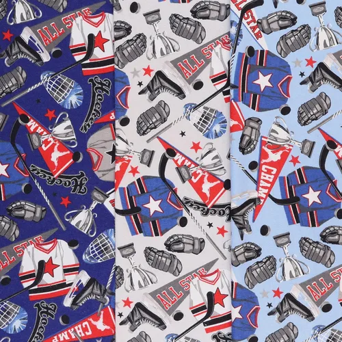 Vista 3 de Mook Fabrics Hockey PRT de franela, corte azul por yarda