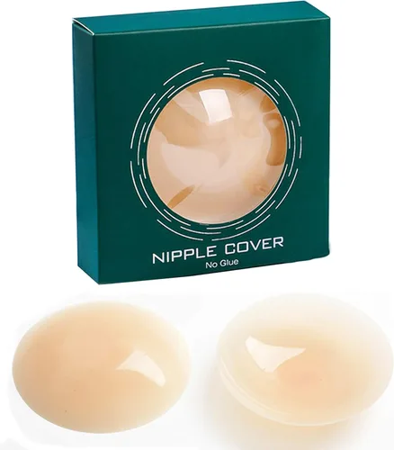 Vista 2 de Cubiertas para pezones sin adhesivo para mujer, reutilizables, ultra delgadas, invisibles, de silicona, color beige, Beige