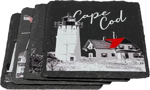 Cape Cod Lighthouse - Posavasos cuadrados impresos para bebidas para el hogar, cocina o bar, juego de 4 por Lifeforce Glass