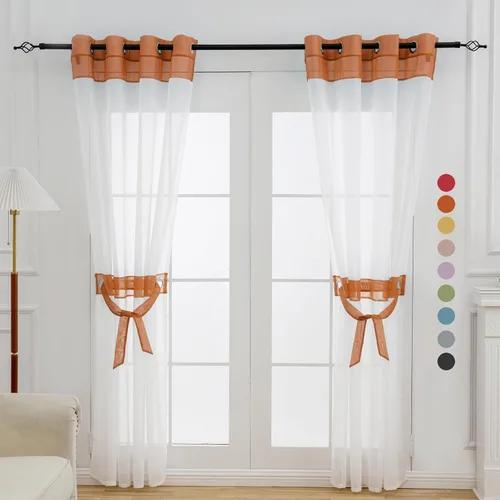 Vista 22 de L.Z.E - Cortinas transparentes blancas y negras de 63 pulgadas de largo, 2 paneles para sala de estar, cortinas elegantes y modernas transparentes