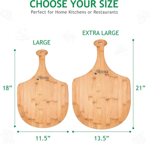 Vista 3 de Paleta de bambú para pizza Paleta de madera para hornear, pan, frutas y verduras Tabla de cortar ligera con asa para el hogar y el horno
