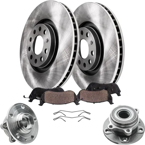 Detroit Axle - Kit de freno delantero para Volkswagen Jetta 2010-2018, rotores de freno de disco, pastillas de freno de cerámica, bujes de cojinete