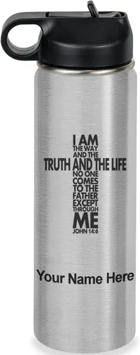 Vista 47 de LaserGram Botella de agua de doble pared abatible de 12 onzas con pajilla, versículo bíblico John 14-6, grabado personalizado incluido