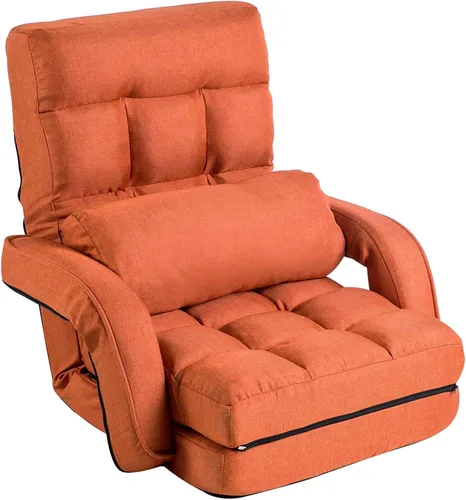 Vista 10 de FLOGUOR Silla de piso ajustable de 14 posiciones, tumbona para interiores, sofá plegable perezoso con reposabrazos y una almohada acolchada para Azul