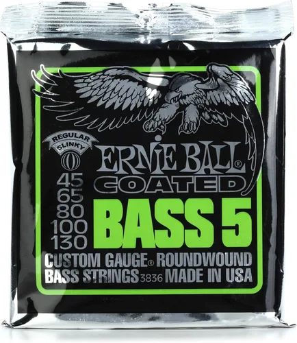 Ernie Ball Cuerdas de guitarra bajo con revestimiento regular Slinky de 5 cuerdas, calibre 45-130 (P03836)