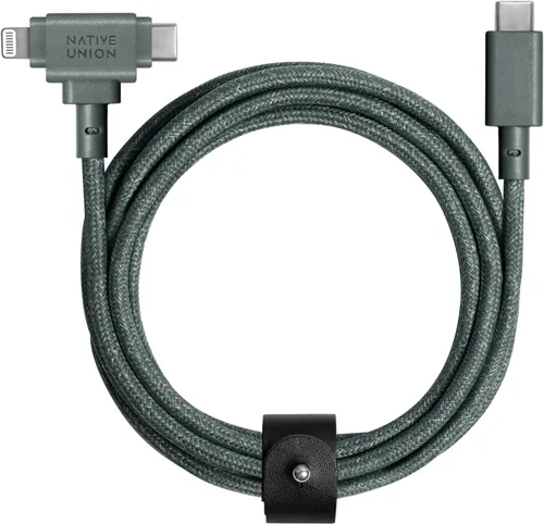 Native Union Cable de correa Duo Cable de carga universal trenzado ultra fuerte de 5 pies fabricado con material reciclado Conector 2 en 1 con