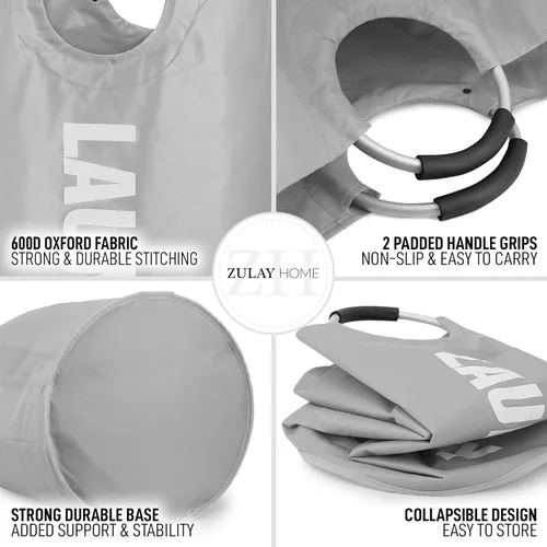 Vista 4 de Zulay Home Cesta de lavandería grande y resistente de 82 litros – Bolsa de lavandería acolchada antideslizante con asas – Cestas de lavandería