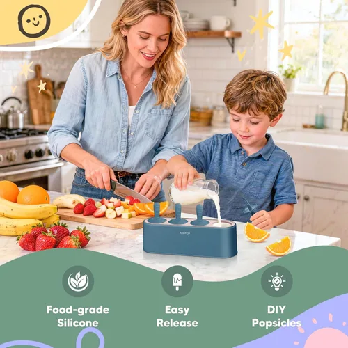 Vista 7 de Juego de moldes para paletas de 4 piezas, fabricante de paletas caseras de silicona, moldes para helados de fácil desmolde, moldes pop DIY Azul