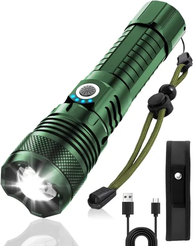 Vista 11 de Victoper Linternas LED azules, linterna táctica recargable de alto lumen y superbrillante, 5 modos, enfoque ajustable, impermeable, luces de flash