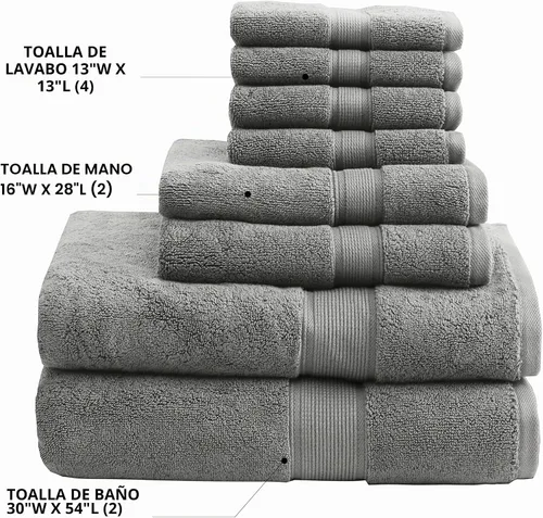 Vista 5 de Madison Park Juego de 8 toallas de baño de 800 GSM, 100% algodón, color Aqua