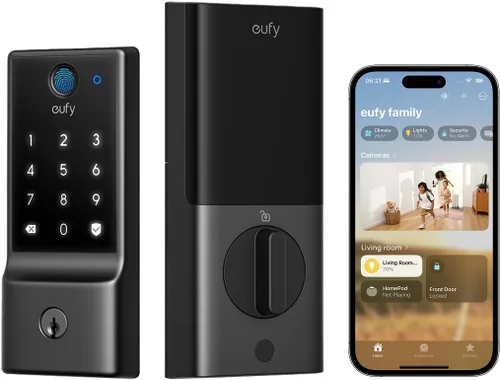 eufy Security Smart Lock E30, cerradura de puerta sin llave con huella dactilar compatible con el ecosistema Apple Home, cerrojo inteligente