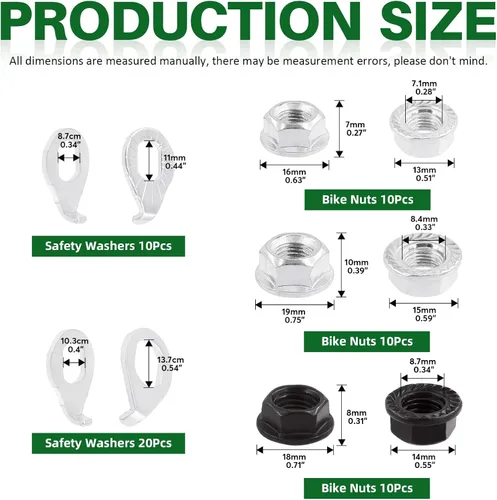 Vista 2 de Keadic Juego de tuercas de eje de rueda de bicicleta de 3 tamaños y arandela de seguridad, piezas de hardware de tuerca de eje con brida y ganchos