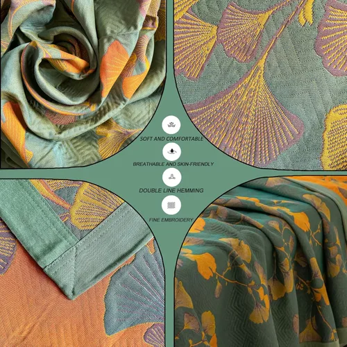 Vista 2 de Colcha Reversible de Ginkgo, Colcha Ligera de Muselina de Algodón, Cobertor Suave y Transpirable para Todas las Estaciones, Ropa de Cama