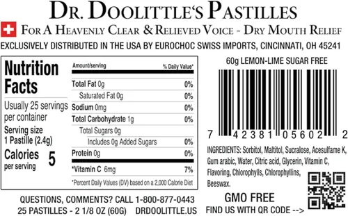 Vista 5 de Dr Doolittle's Pastillas de frutas suaves sin azúcar para voz y garganta, sabor a lima limón, paquete múltiple de lata de 2.12 onzas, paquete de 2