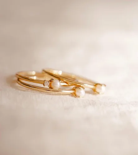 Vista 3 de 18K Gold Plated Pearl Ring, Wedding Band Thumb Ring for Women Girls Stackable