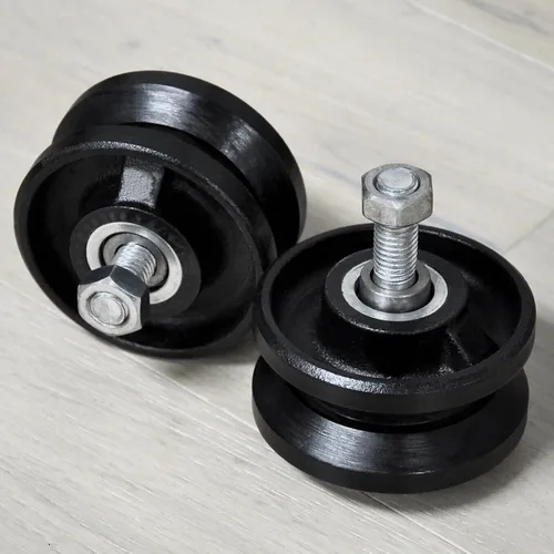 Vista 5 de Ruedas de puerta con ranura en V de 3 pulgadas, rodillos de puerta corredera de acero fundido, rueda de puerta de metal en forma de V invertida